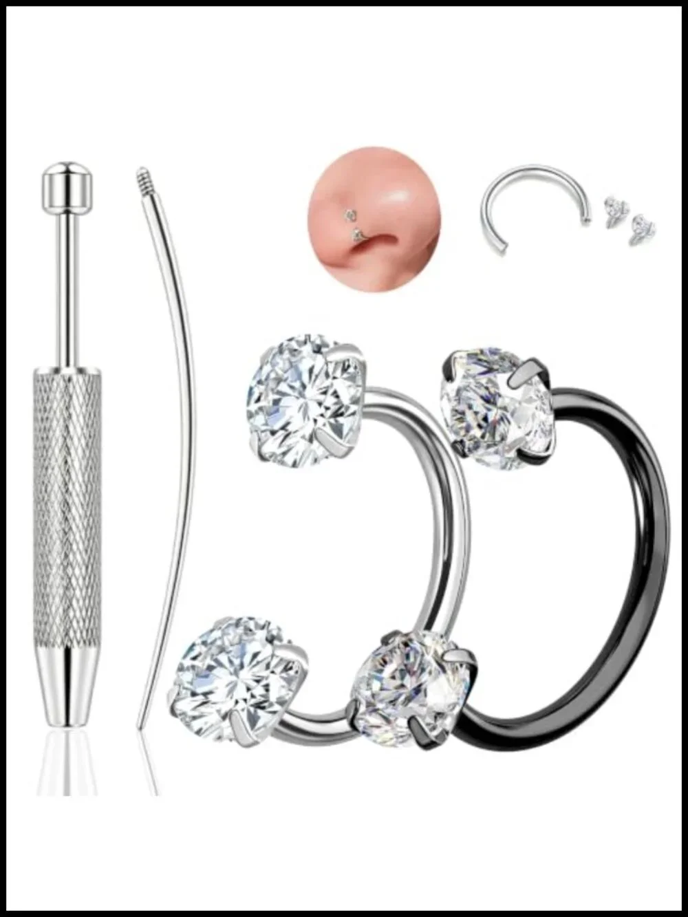 G23 Titanium Horseshoe Nose Ring 16G 18G 20G 8mm with Tools